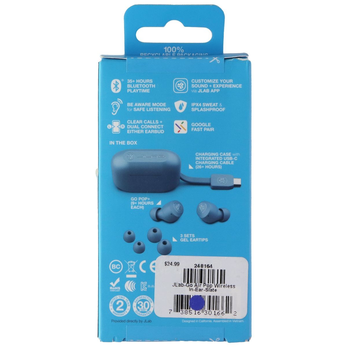 JLab Go Air Pop+ True Wireless Bluetooth (In-Ear) Earbuds – Slate