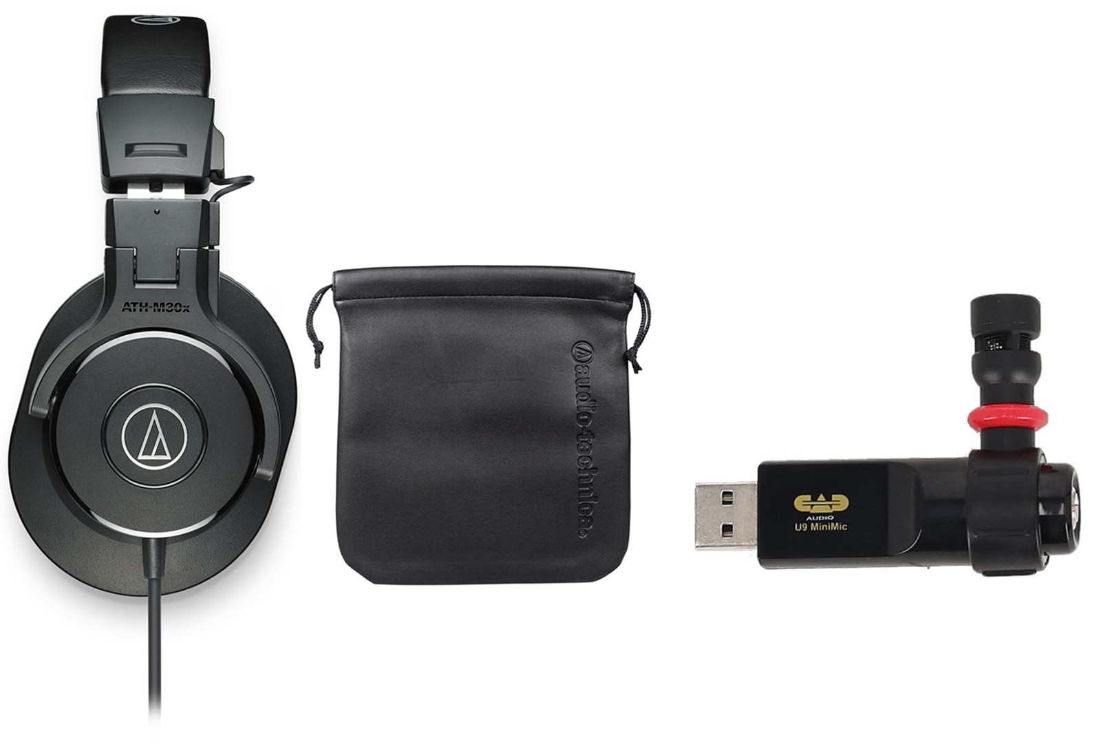 Audio Technica ATH-M30X Professional Studio Monitor Headphones+CAD Recording Mic