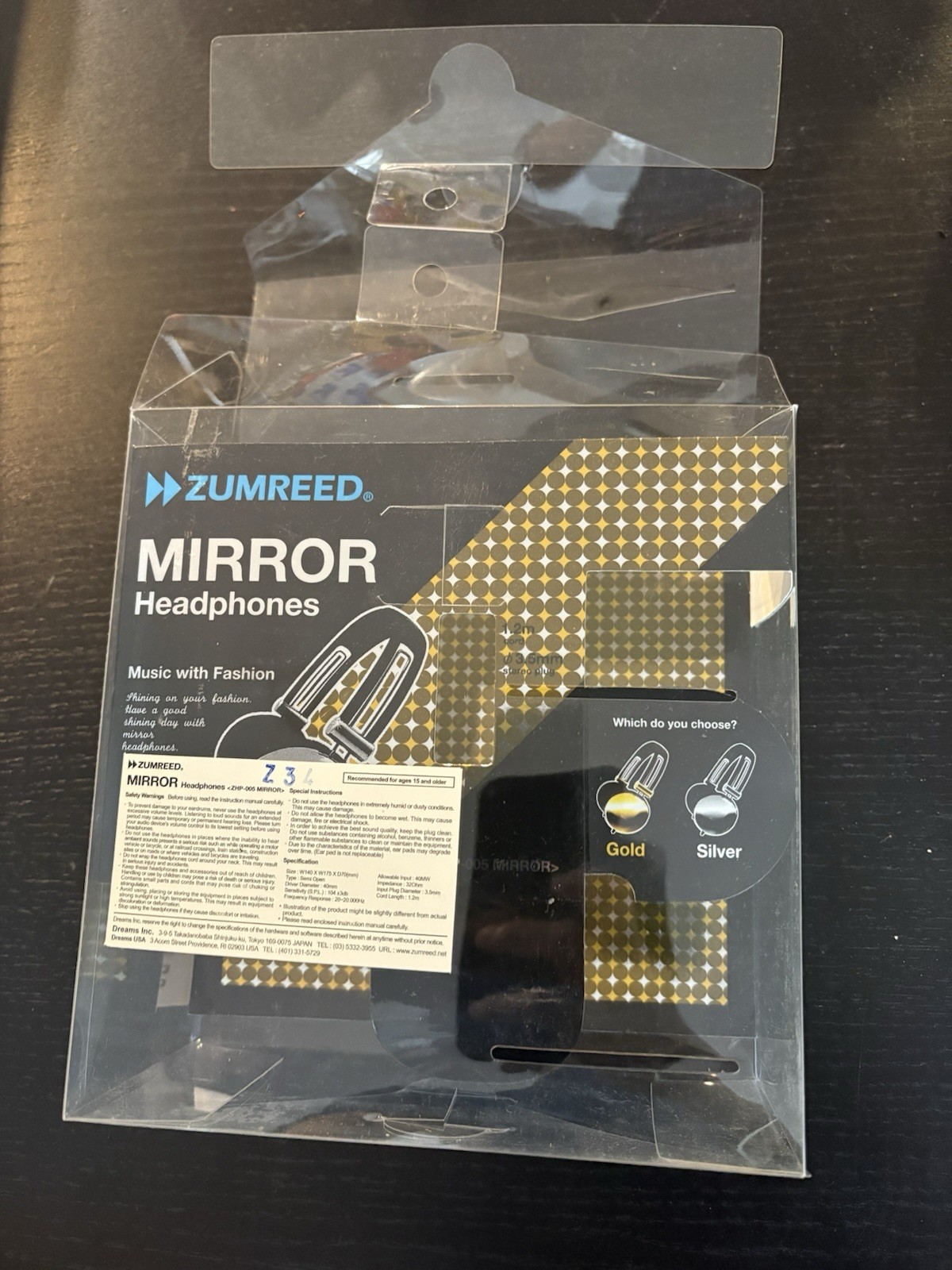 Zumreed Mirror On-Ear Wired Headphones 3.5mm Gold/Black Stereo Adjustable