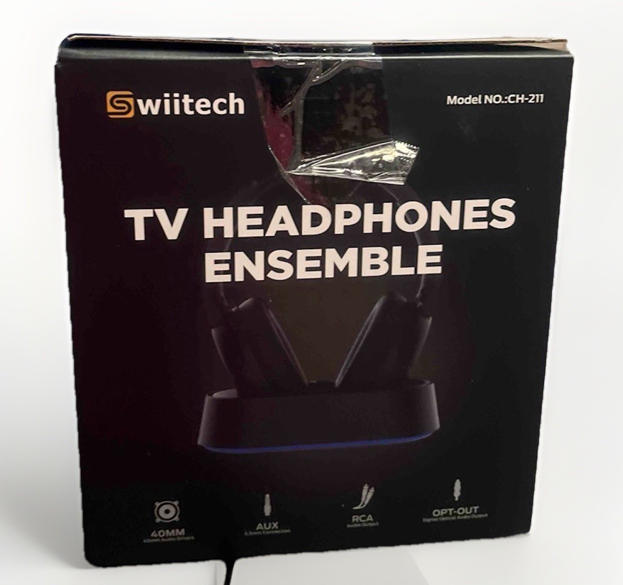Swiitech CH-211 Wireless TV Headphones Black Bluetooth 2.4G 40mm Drivers Double