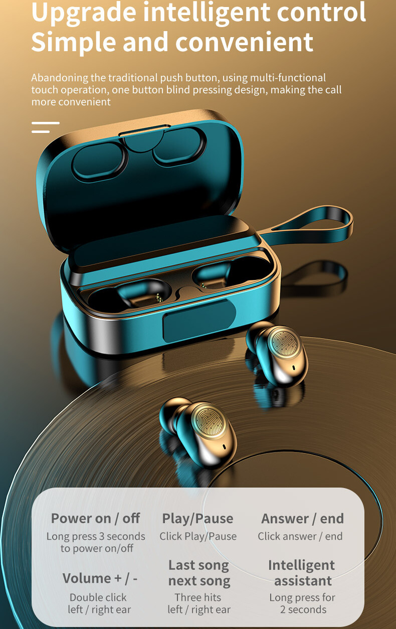 Touch Control In-ear Headphone Support 3500mAh Power Bank and Mirror LED Display