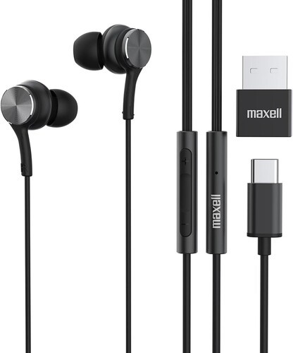 Maxell USBC-BLK Fusion X USB-C Wired Earbud with Mic Black [New Headphone]