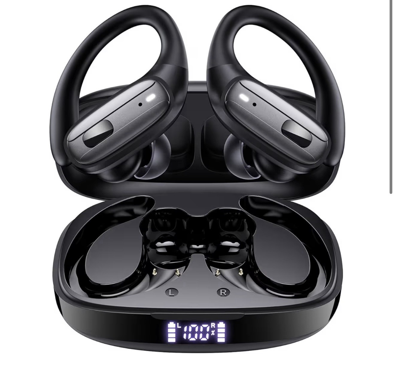 Bluetooth Wireless Ear-Hook Earbuds w/ Type-C Charging Case, 80H, Black
