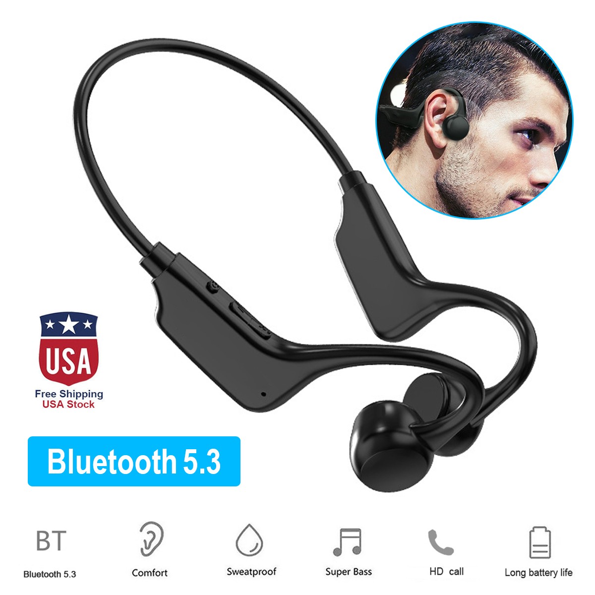V5.2 Bone Conduction Card Insertable Long Endurance Wireless Bluetooth Earphones