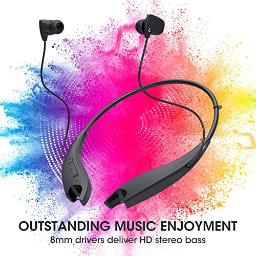 Neckband Bluetooth Headphones, Around The Neck Headphones 24H+ Playtime, Black