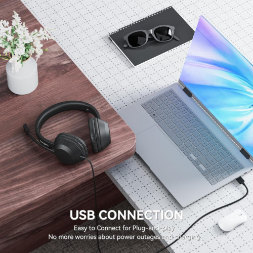 LEVN Headset with Mic, USB Microphone, Computer Black