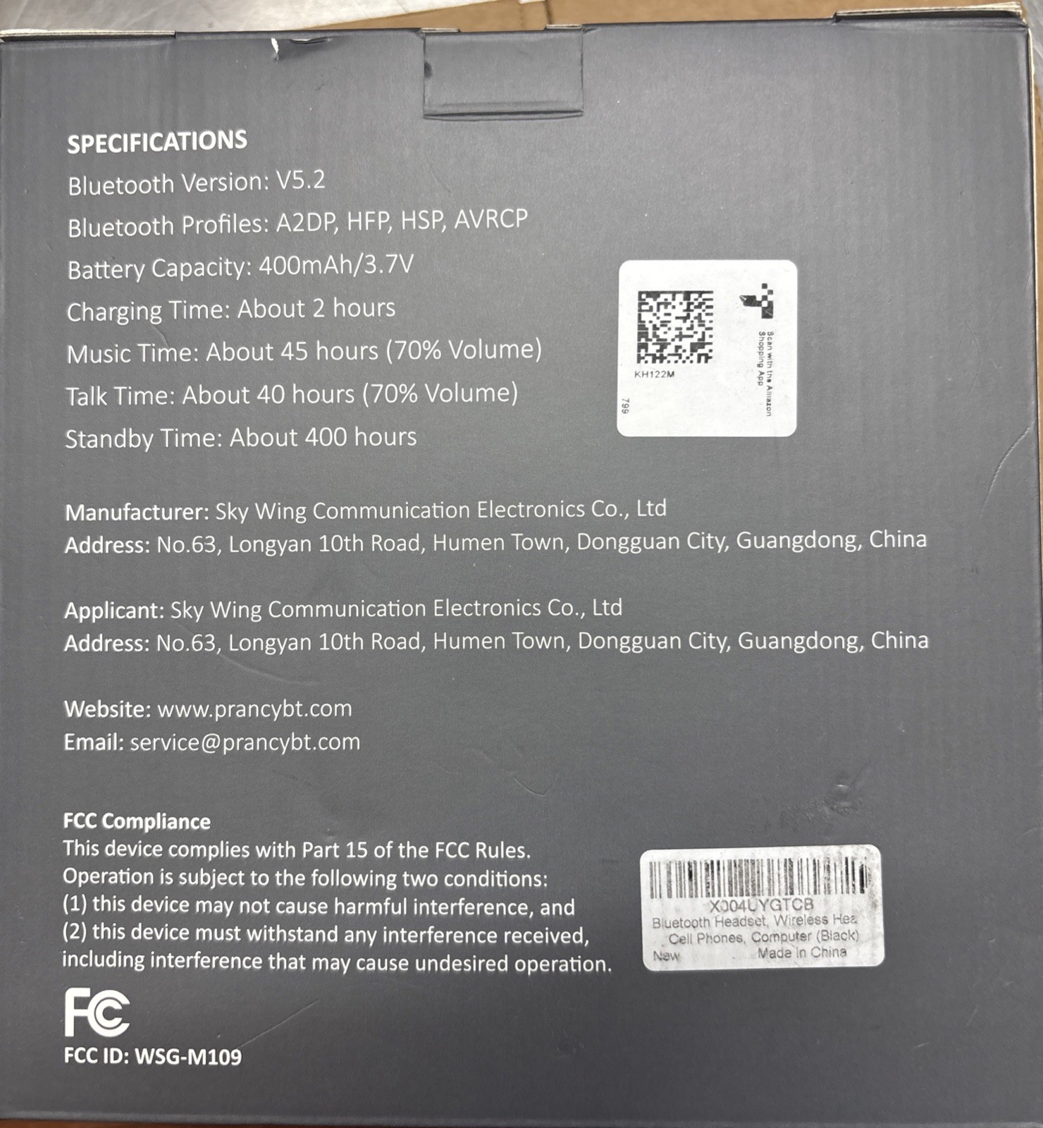PrancyBt KH122M Wireless Mono Headset con Micrófono y Base – Nuevo Sellado