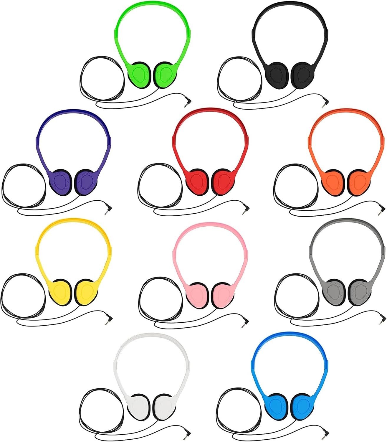 Bulk Wholesale Lot of 10 MULTICOLOR Stereo 3.5mm On-ear Earbuds / Headphones