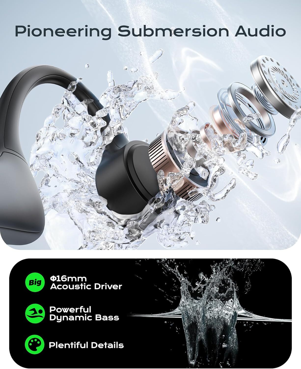Auriculares deportivos inalámbricos con conducción ósea, 32GB, Bluetooth 5.3