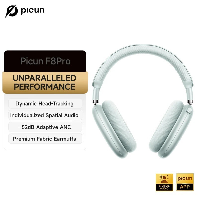 Picun F8 Pro ANC Wireless Headphones Head Tracking 3D Spatial Audio -52dB ANC HI