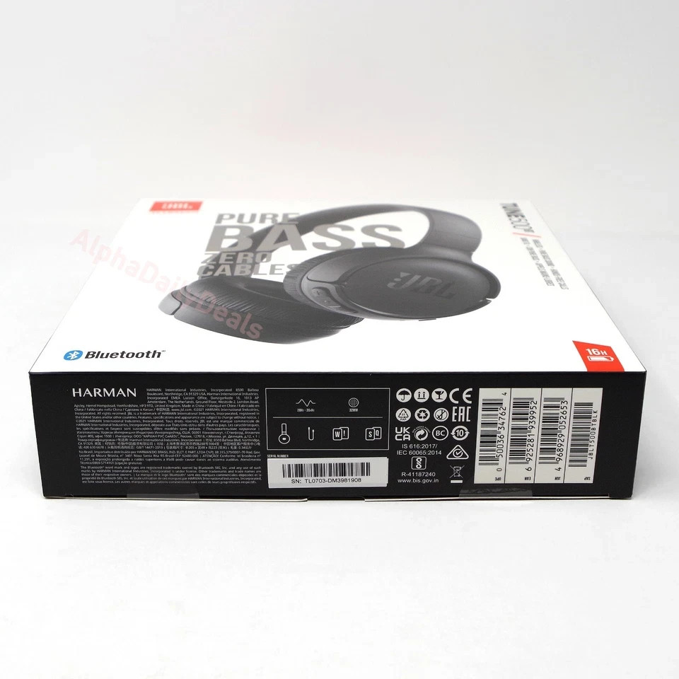 NEW JBL Tune 500BT Wireless Bluetooth On-Ear Headphones with Microphone Black