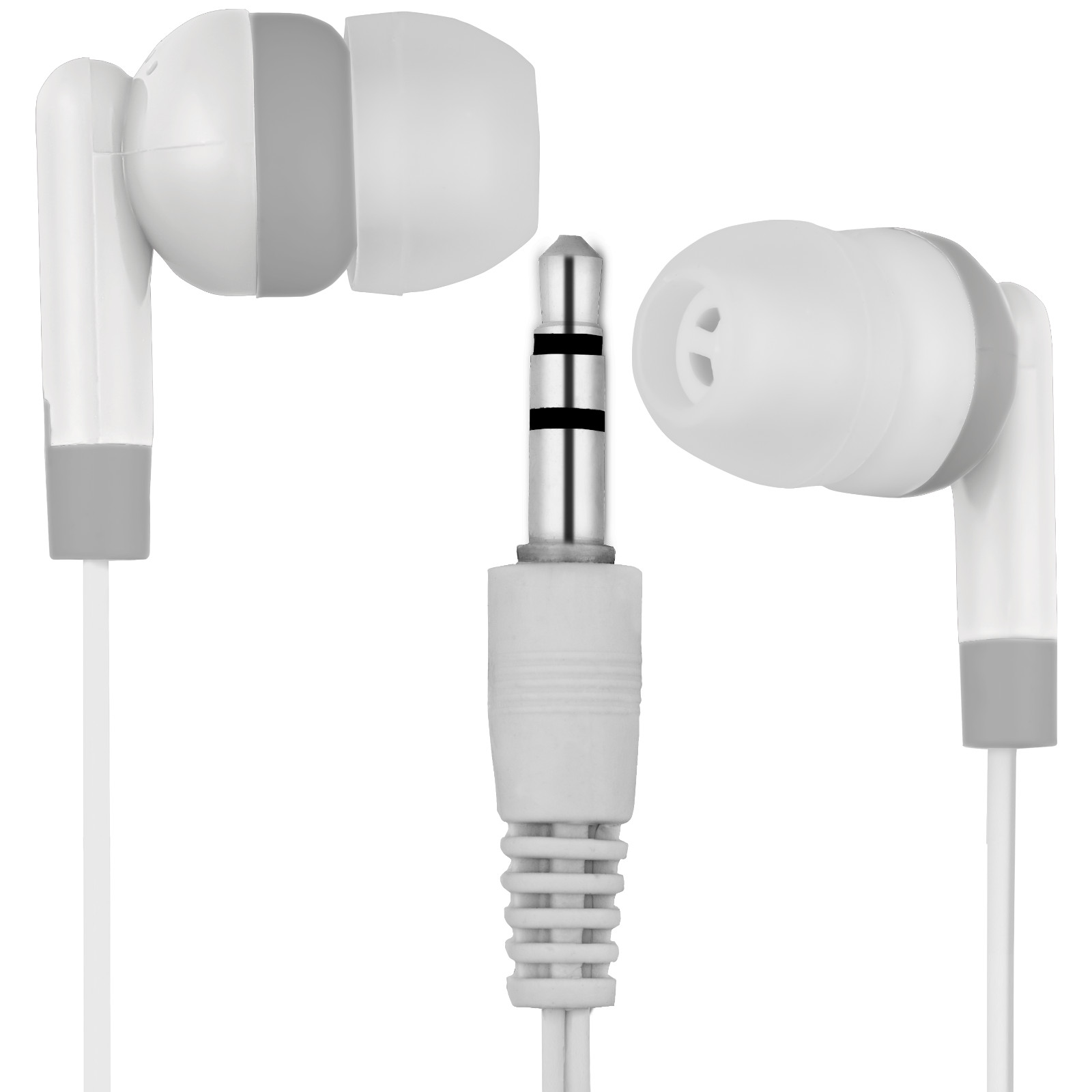 Pack of 10 WHITE/GRAY 3.5mm Headphones / Earbuds / GREAT for Kids / Schools