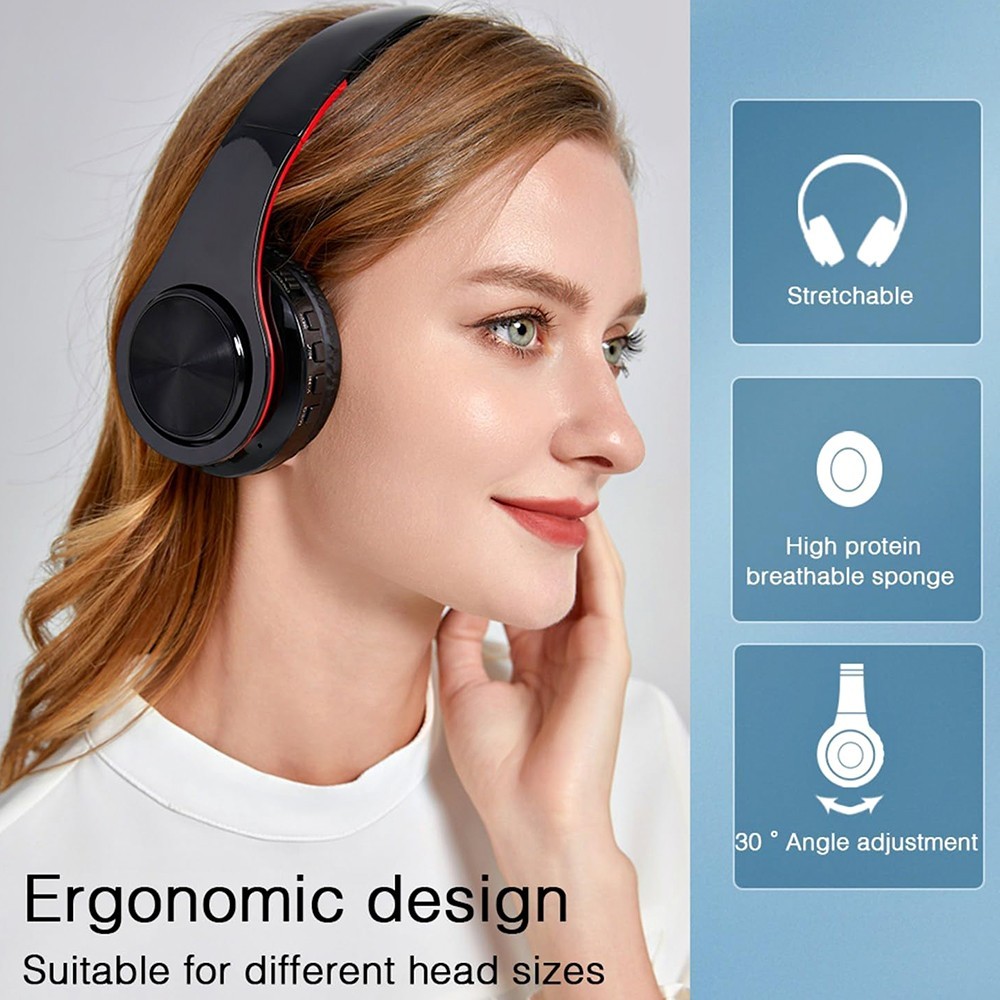 WIRELESS BLUETOOTH HEADPHONES HI-FI STEREO ADJUSTABLE MIC 3.5MM FM RADIO MP3 TF
