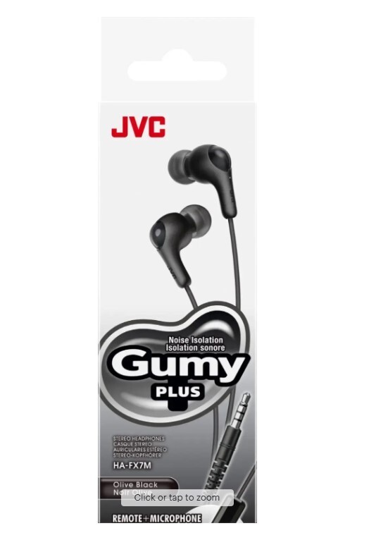JVC Gummy Plus HA-FX7M In Ear Earbuds with Microphone & Remote, Black