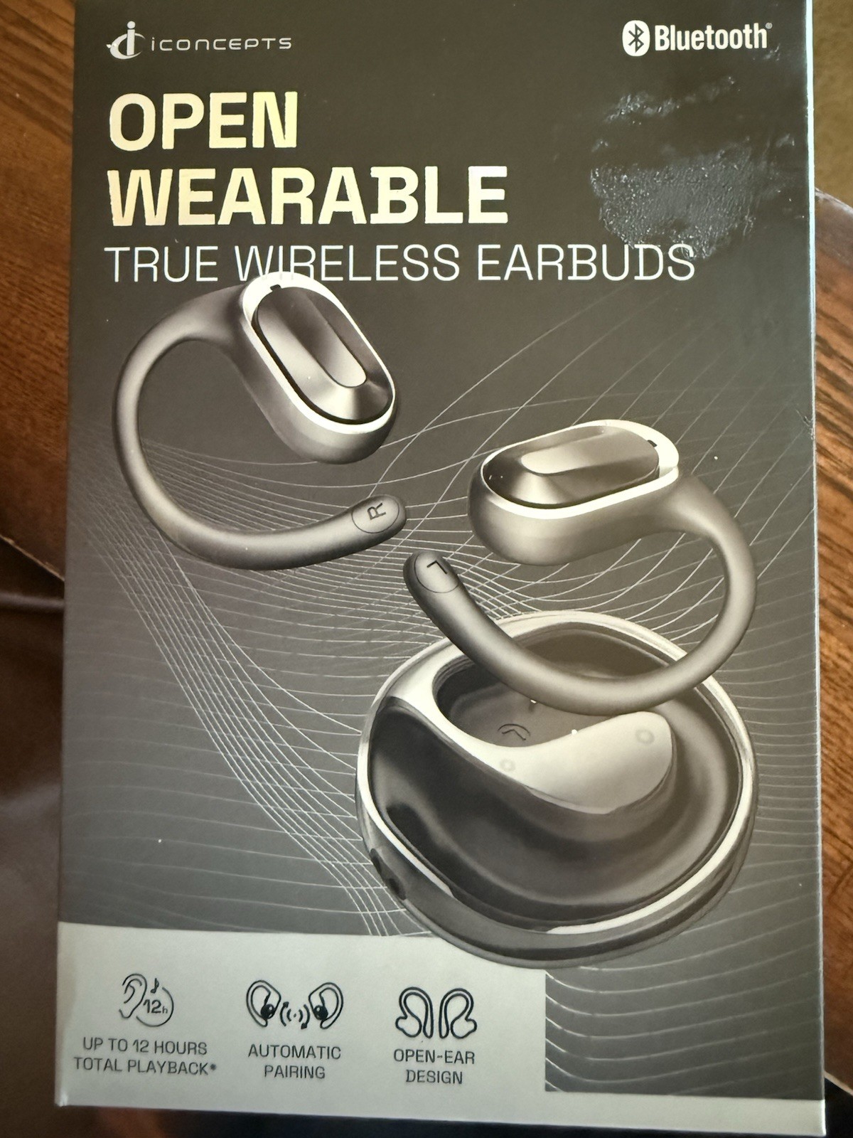 iConcepts Open Wearable True Wireless Bluetooth Ear-Hook Earbuds Black/Gray Kit