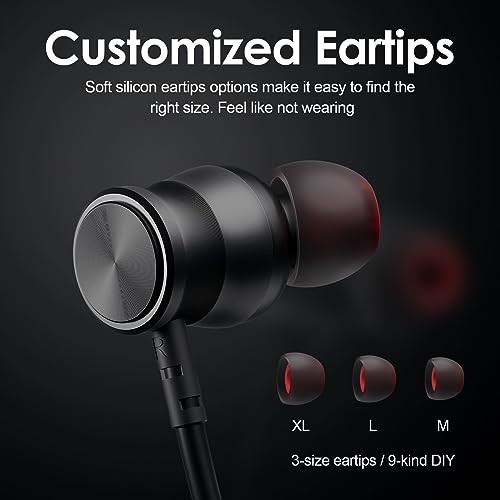 Bluetooth Headphones, 150H Playtime Wireless Earbuds w/Mic in Black