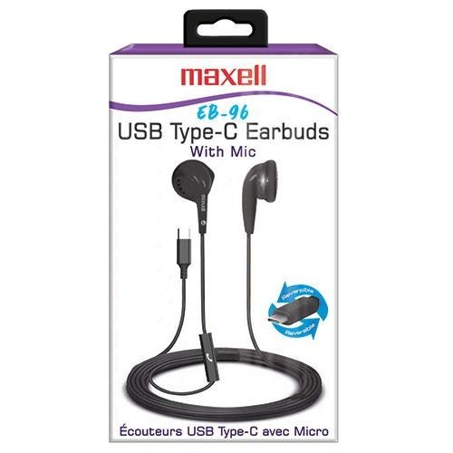 Maxell EB-96 USB-C Earbuds In-Ear Headphone w/Mic Digital to Analog Black