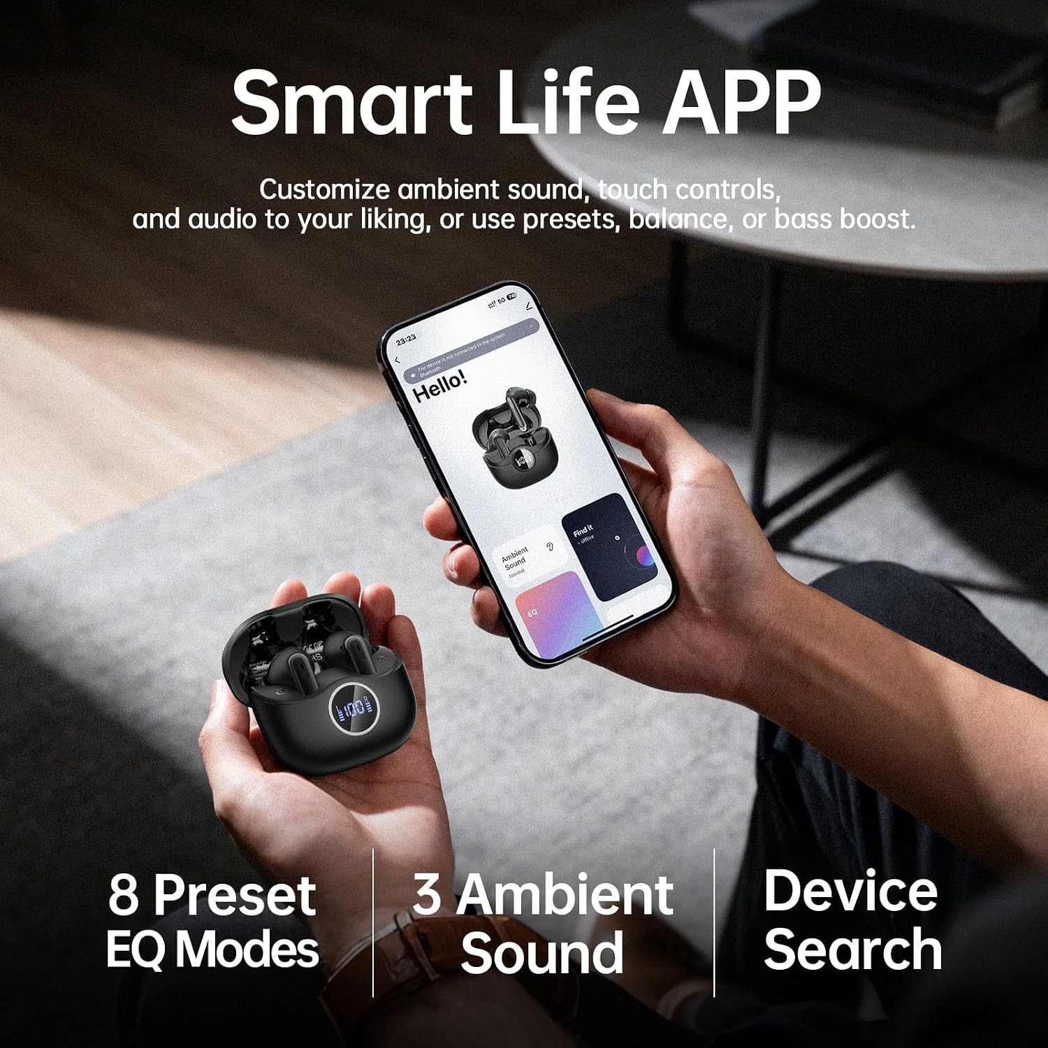 Adaptive Hybrid Active Noise Canceling 2026 Wireless Earbuds, 6 Mics ENC