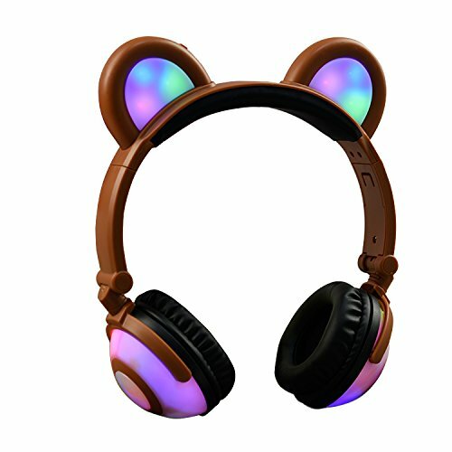 Kids Headphones with LED Lights Bear Ear Headphones Stereo Foldable Boys& Girls