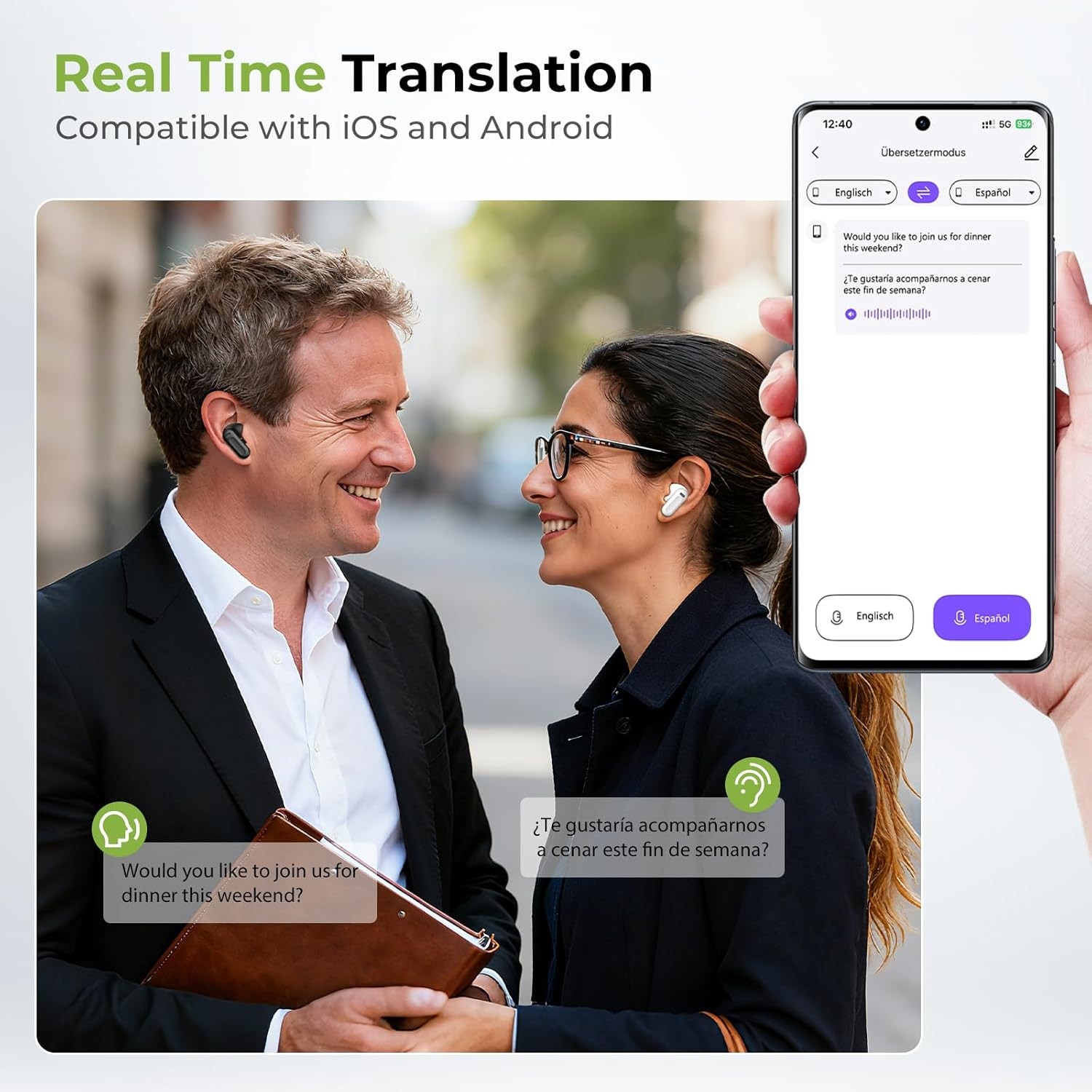 2025 New AI Translation Earbuds Real Time, with LCD Touch Screen135 Languages