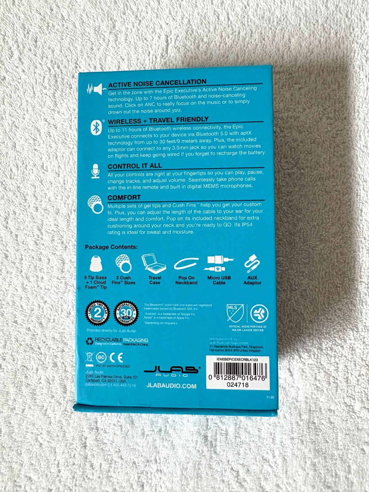 JLAB Audio EPIC Executive Wireless Bluetooth Active Noise Canceling Earbuds