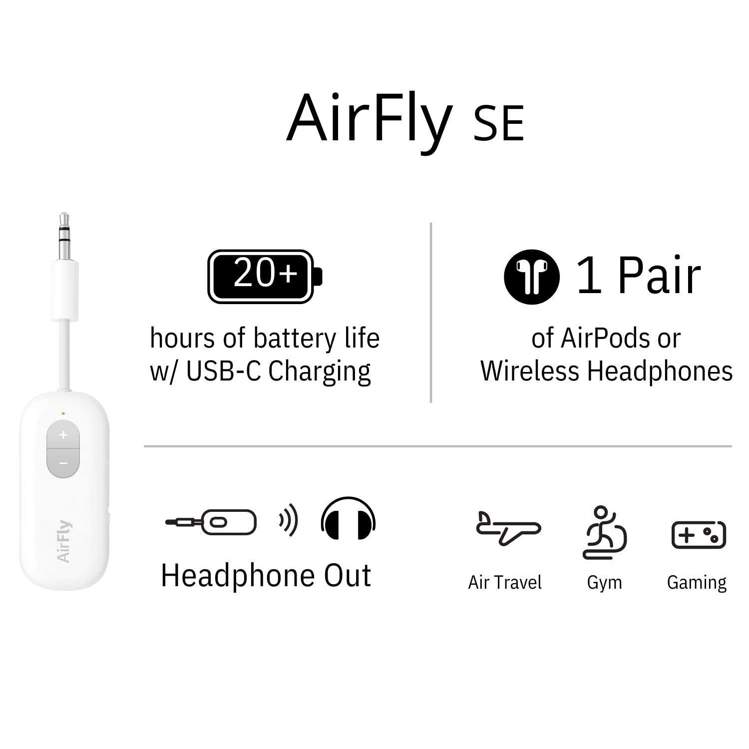 Twelve South AirFly Wireless Audio Adapter for AirPods Earbuds Headphones
