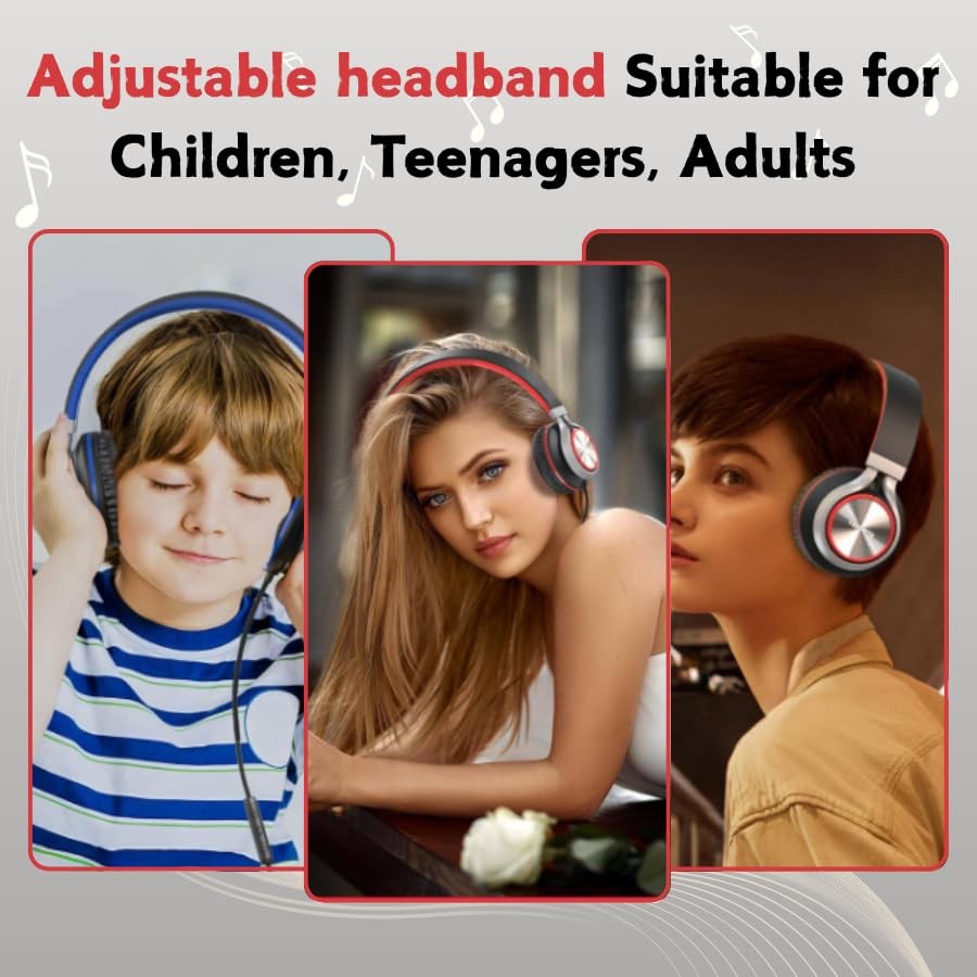 Upgraded USB Type C Wired Headphones Foldable Over-Ear With Mic Adult Red