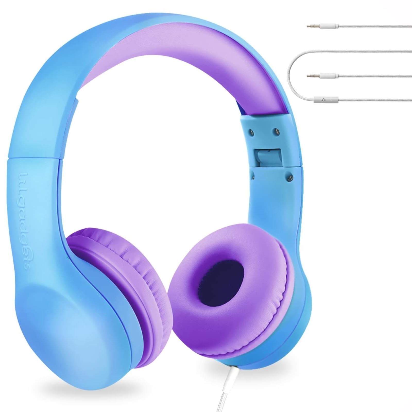 LilGadgets Connect+ Foldable Headphones, Adjustable Fit Ages 3-7, Blue/Purple