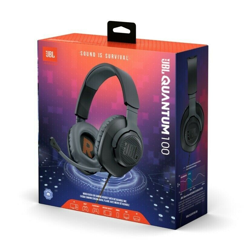 JBL Quantum 100 Wired Over-Ear Gaming Headphones – Black