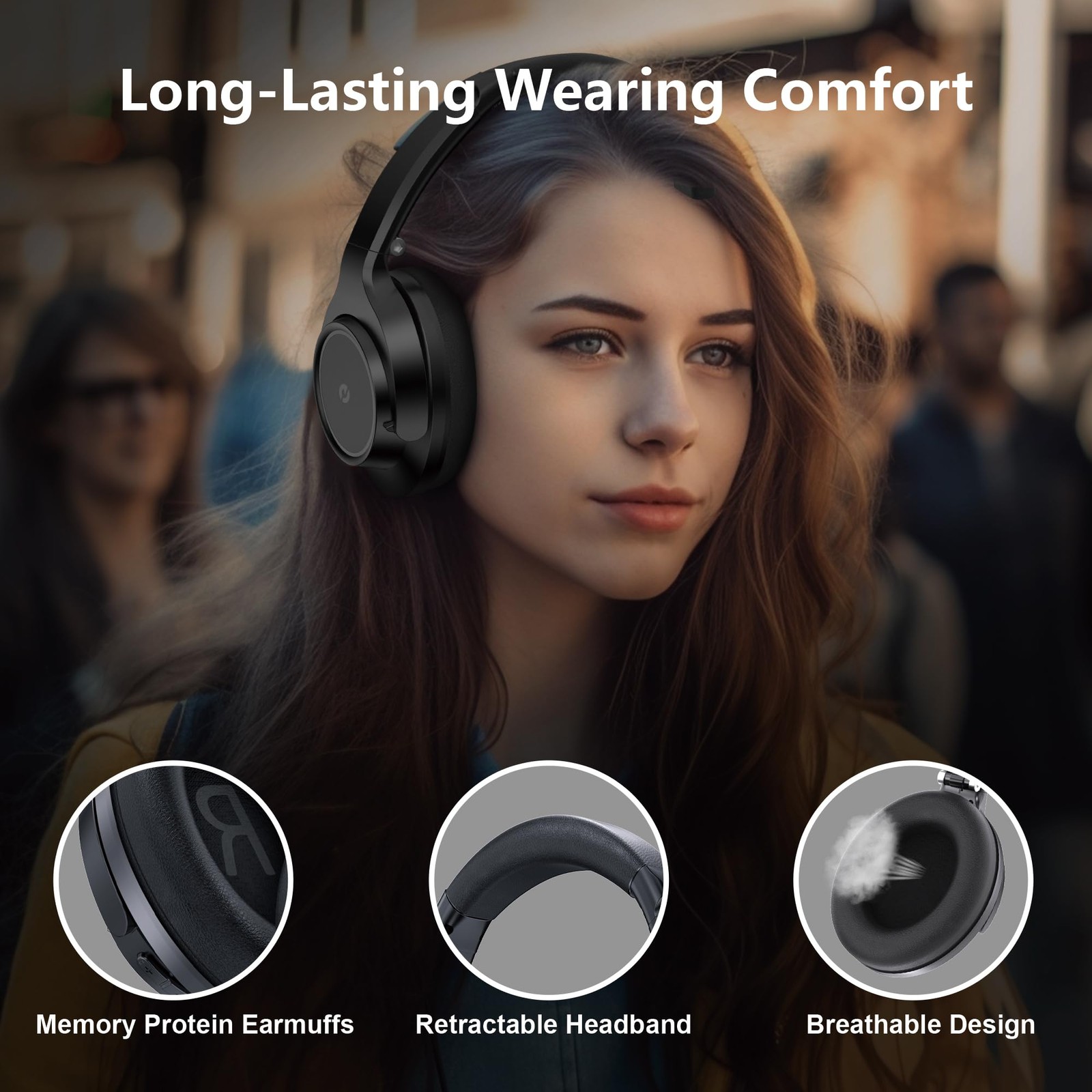 Wireless Headphones Over Ear, 70H Playtime Headphone Wireless Bluetooth 5.1,3…
