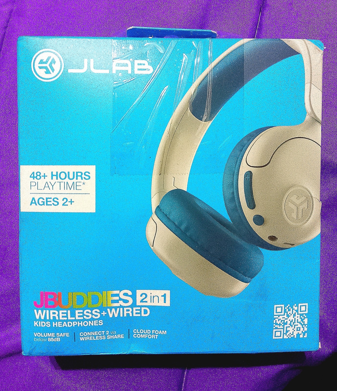 JLab JBuddies 2-in-1 Wireless + Wired Kids Headphones Bluetooth Blue/White