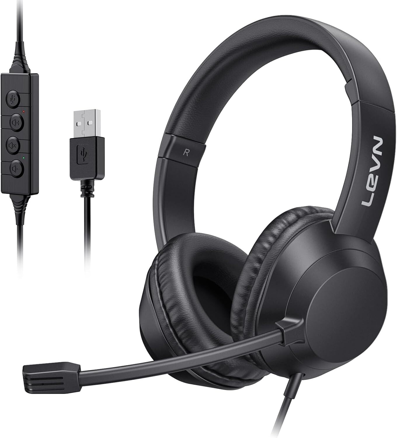LEVN Headset with Mic, USB Microphone, Computer Black