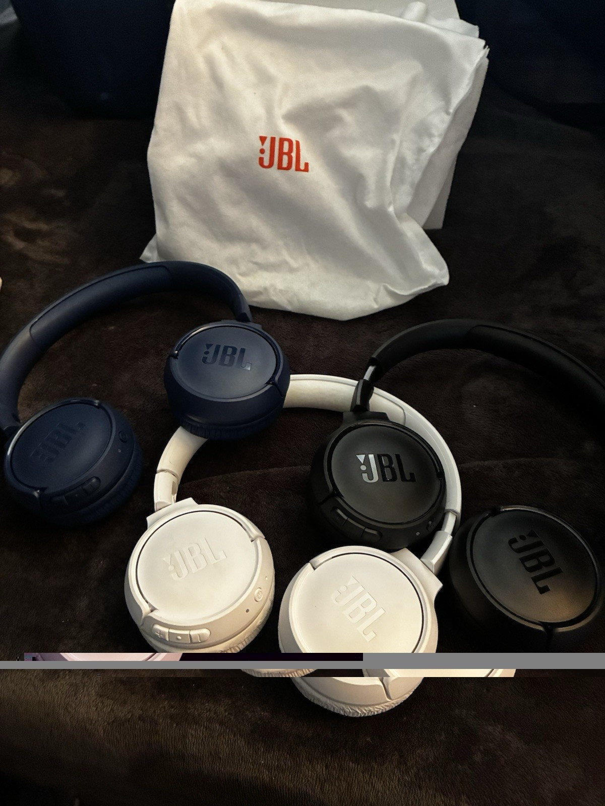 JBL Over-Ear Headphones Blue White Black Lot of 3 with Carry Bag