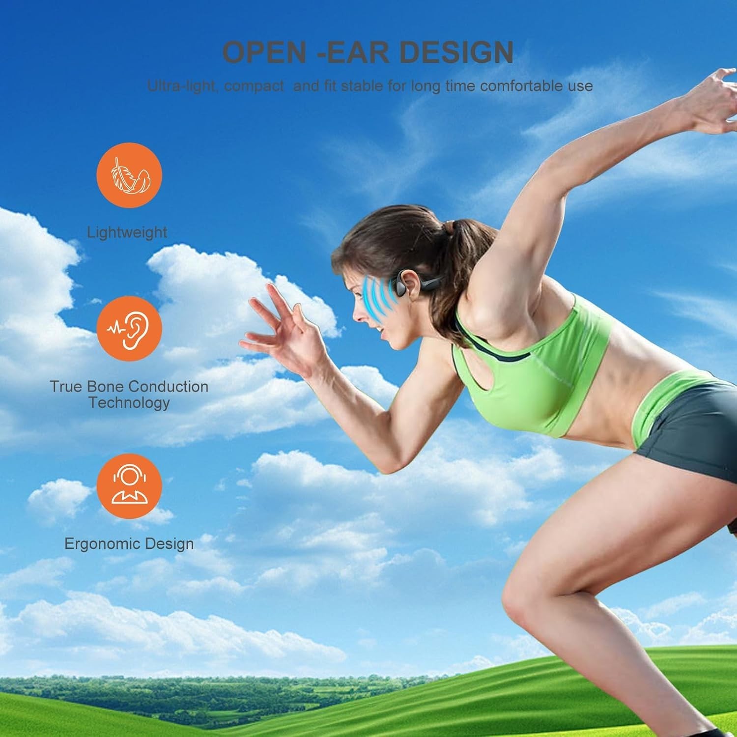 Auriculares de Conducción Ósea Bluetooth 6.0 IPX6 10H para Deportes. Nuevo