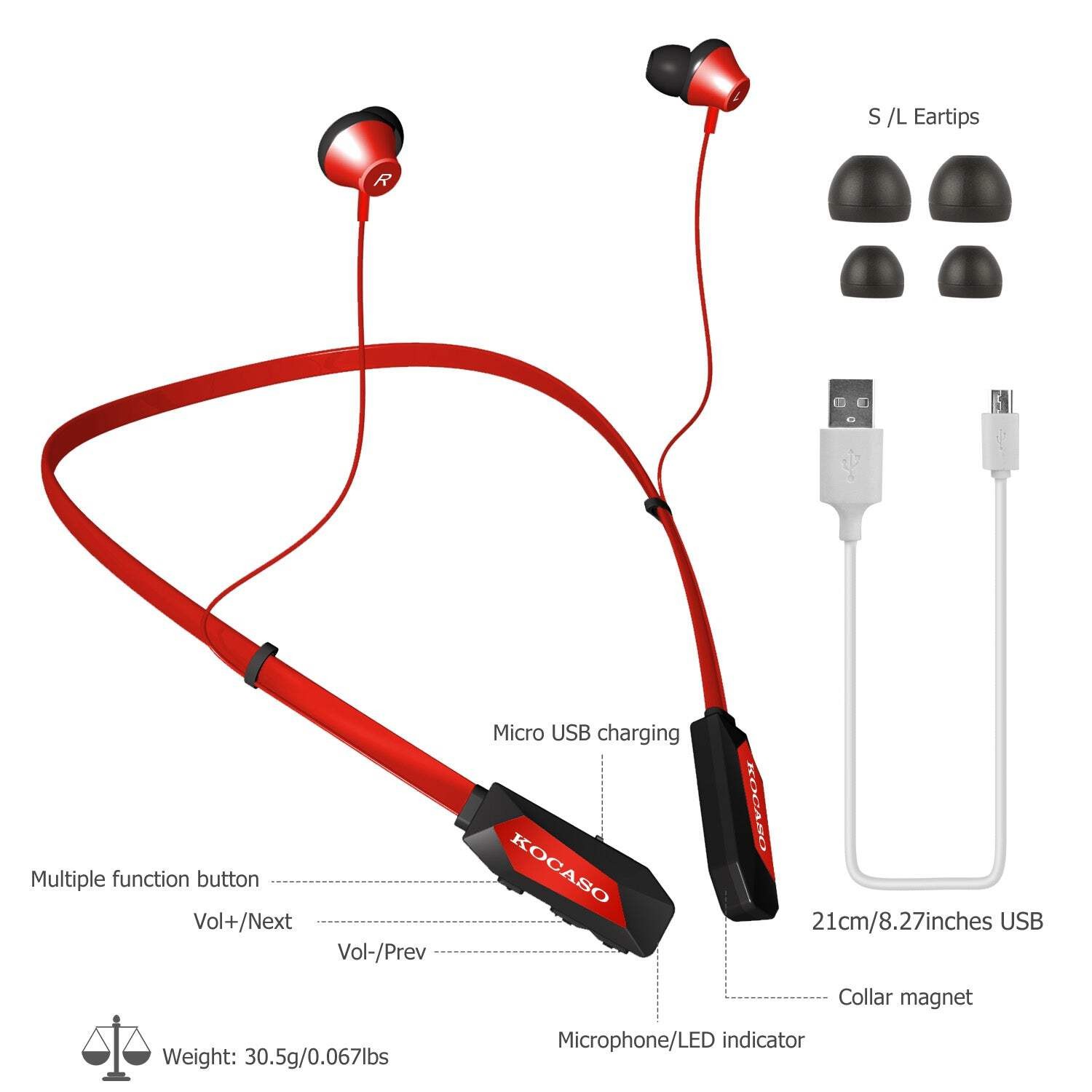 Wireless Neckband Headphones V4.2 Sweat-proof Sport Headsets Earbuds In-Ear Magn