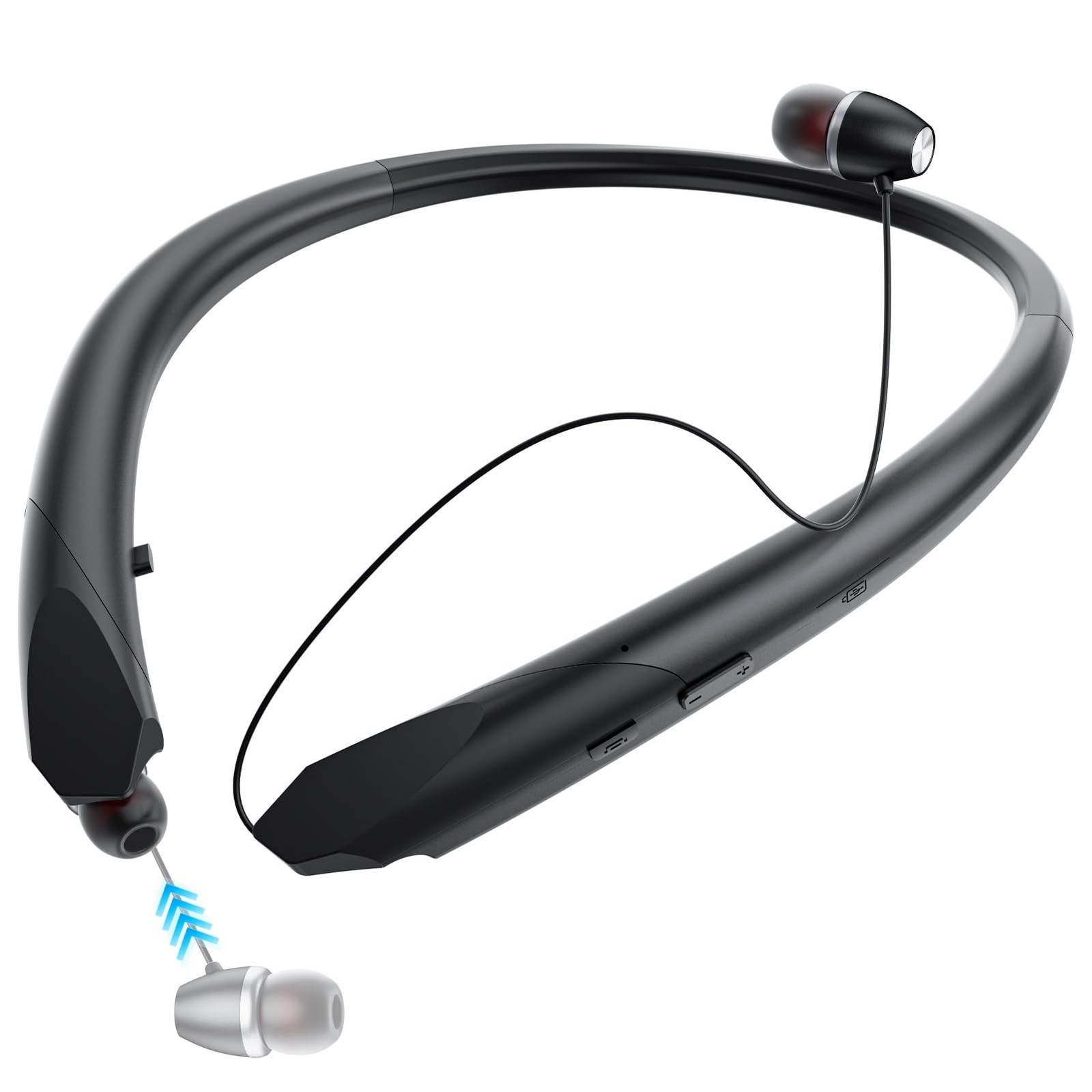 LHKLUK Neckband Bluetooth Headphones Retractable, Wireless Headset with BLACK