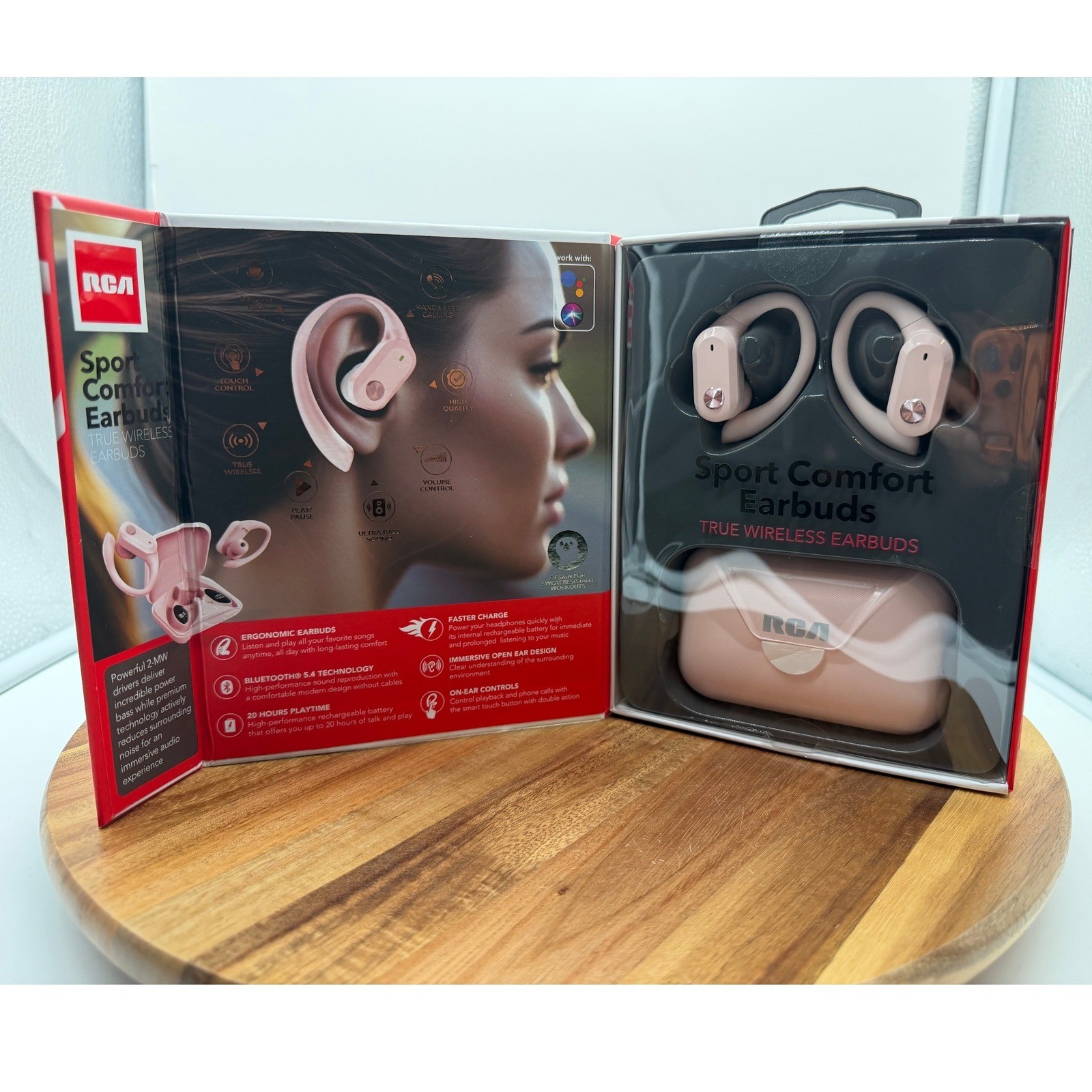 RCA Pink Wireless Headphones WAVE-58 & Sport Comfort Earbuds Bluetooth Bundle