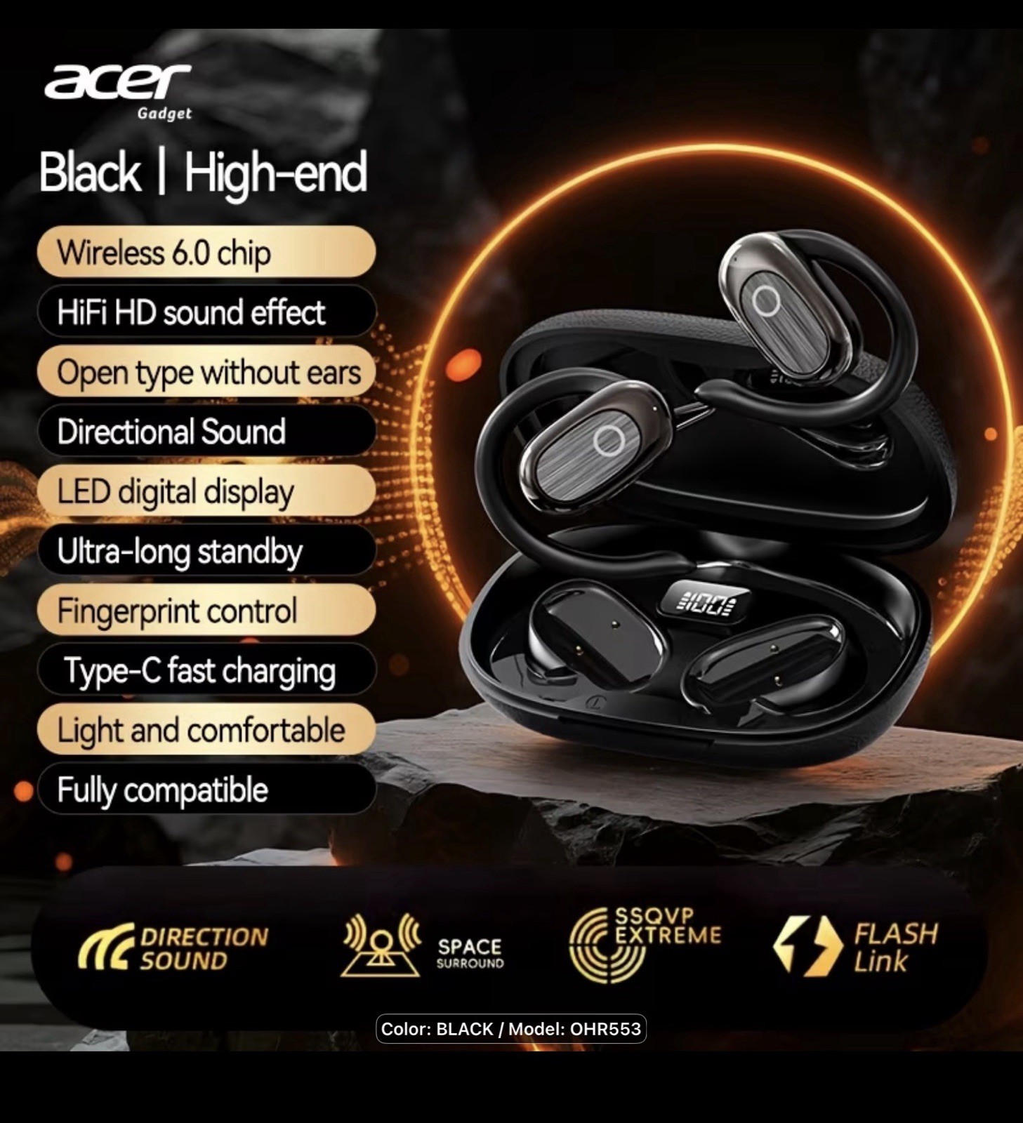 Acer New Original Open-Ear Wireless Headphones, Air Conduction Non-In-Ear Sport