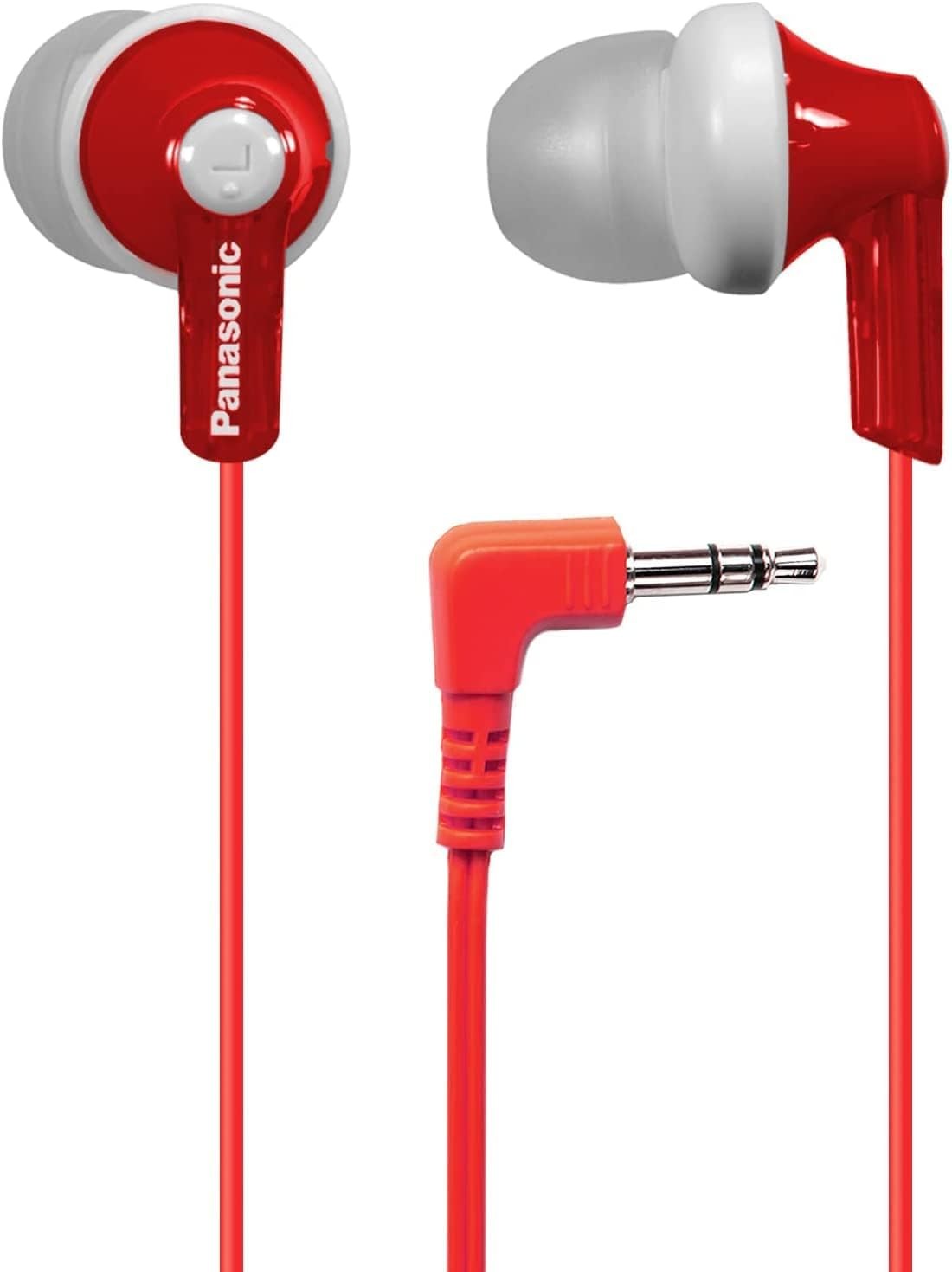Panasonic ErgoFit Wired Earbuds, 3.5mm Jack In-Ear Headphones – (Red)