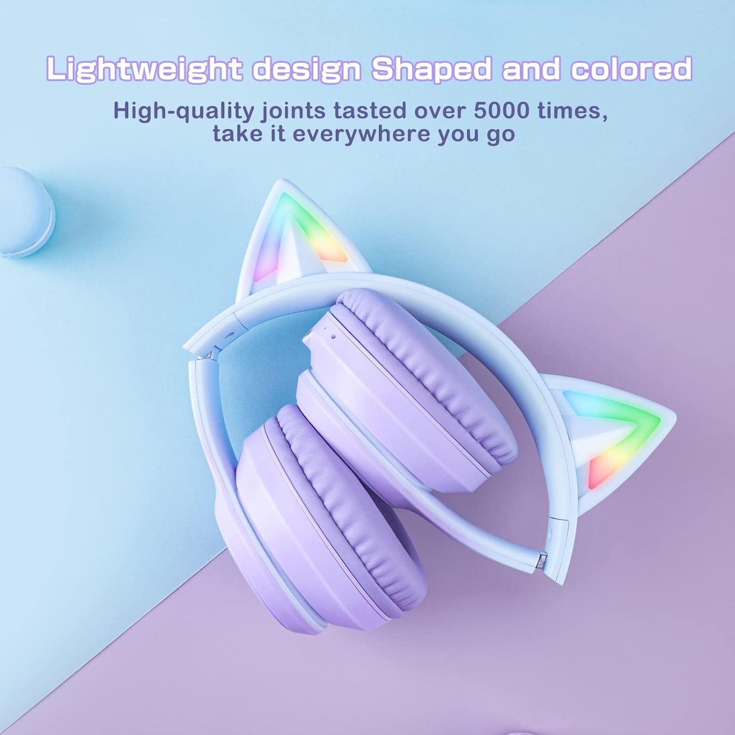Bluetooth Cat Ear Headphones for Kids & Adults, Wireless & Wired Mode Foldabl…