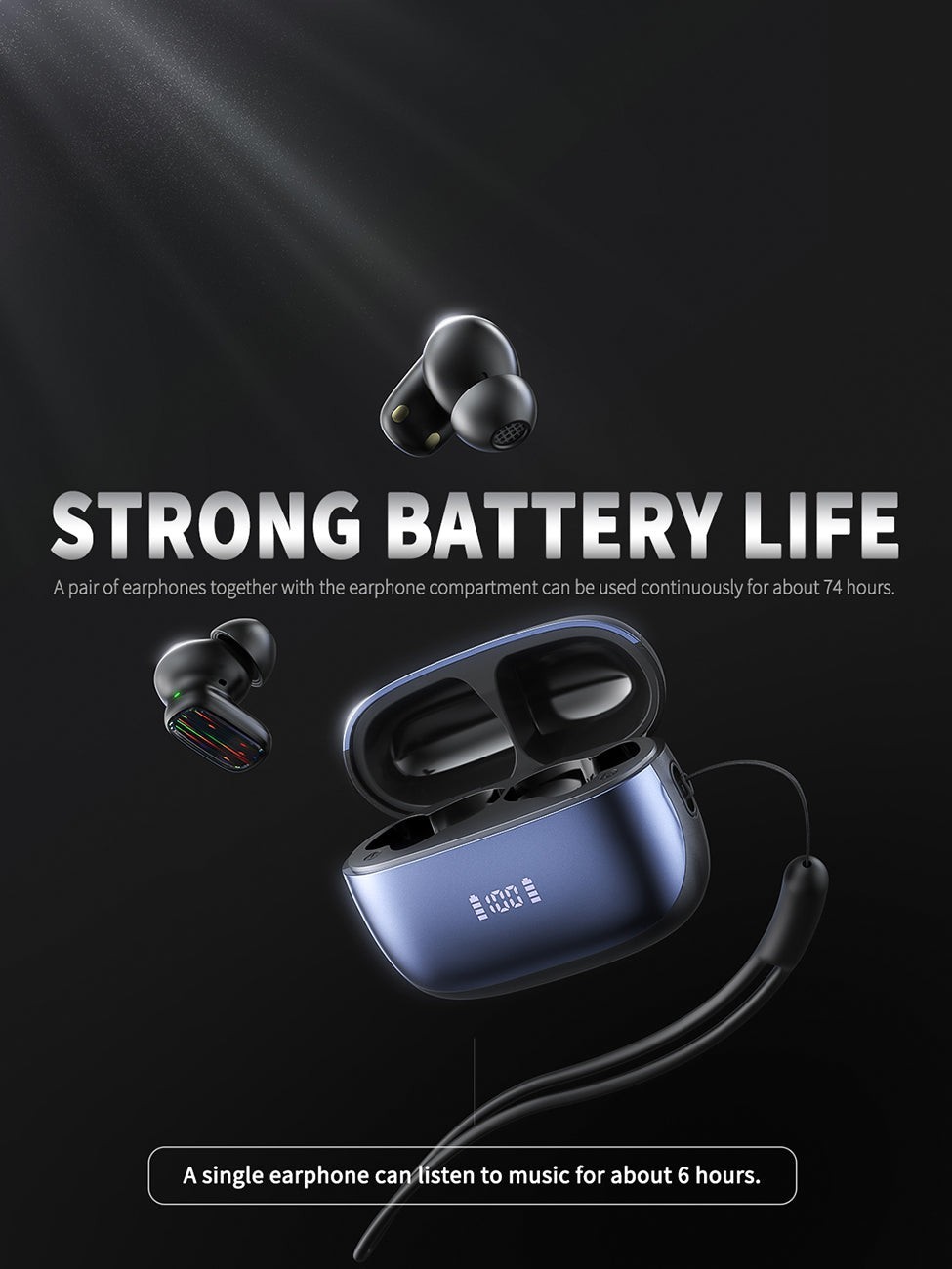 400mAh BT 5.4 Type-C black Clear sound black long battery life wireless earbuds