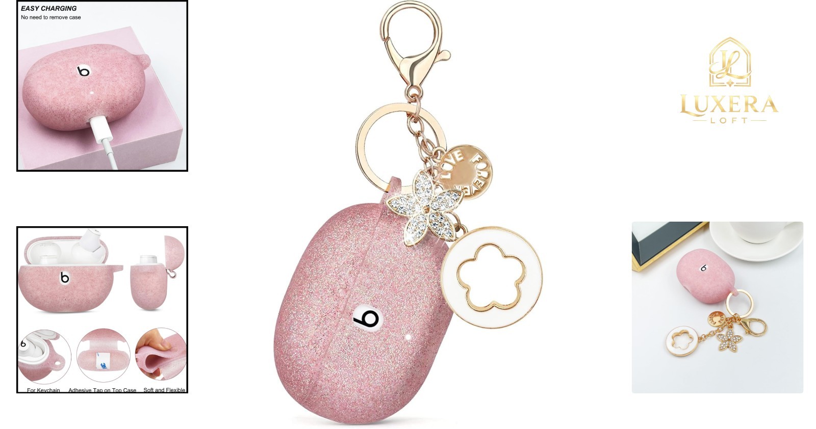 Rose Gold Silicone Case with Keychain for Beats Studio Buds + (2023) 2021