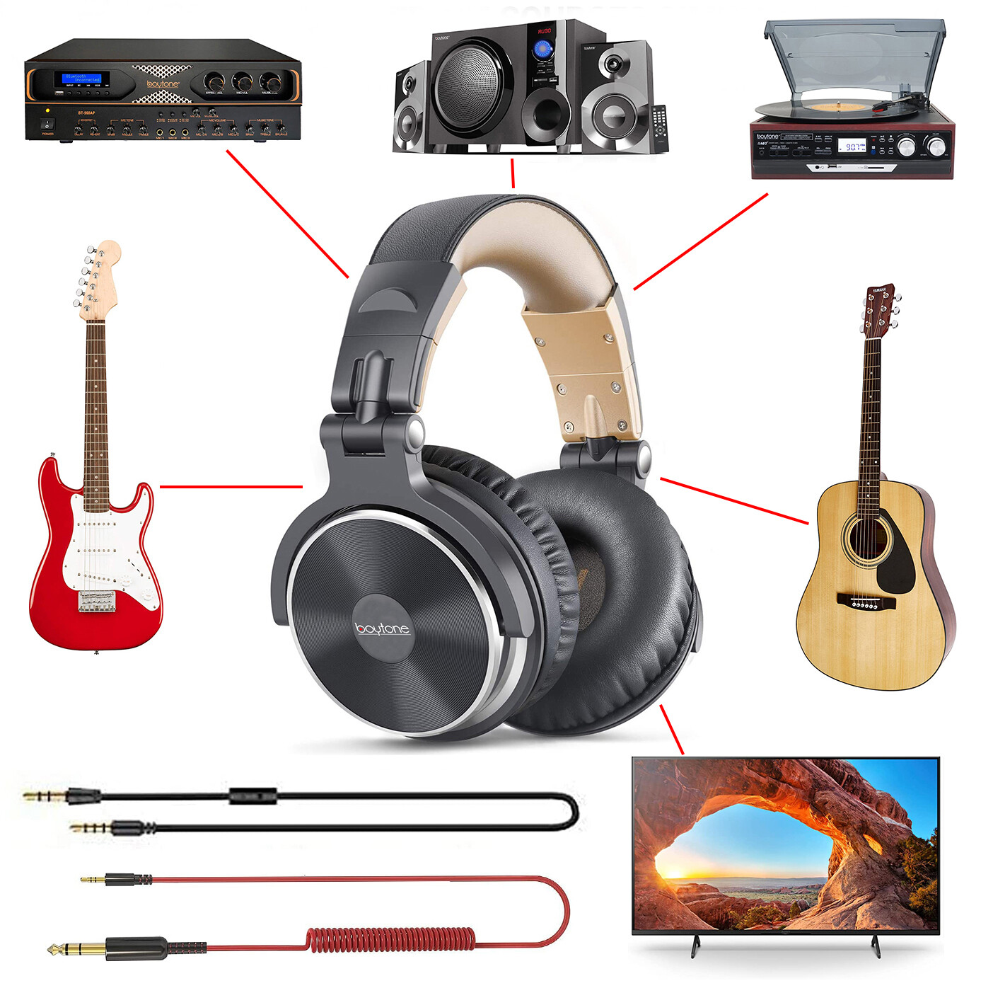 Boytone BT-10BR Wired Over Ear DJ Headphones, Studio Monitor , Stereo headphone