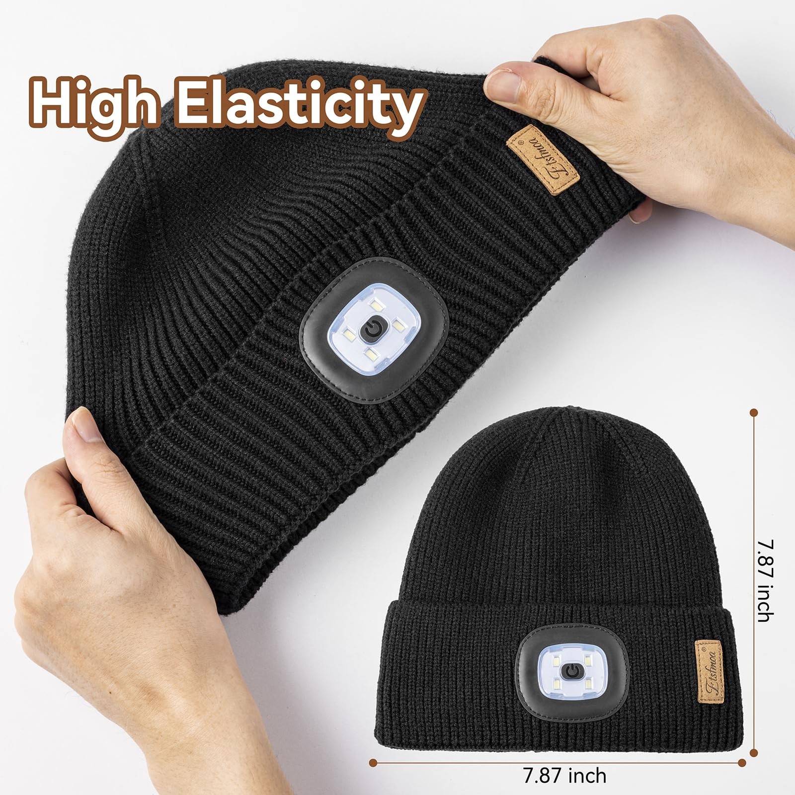 Hat With Light For Kids Fleece Lined Knit Beanie TypeC Rechargeable Cap