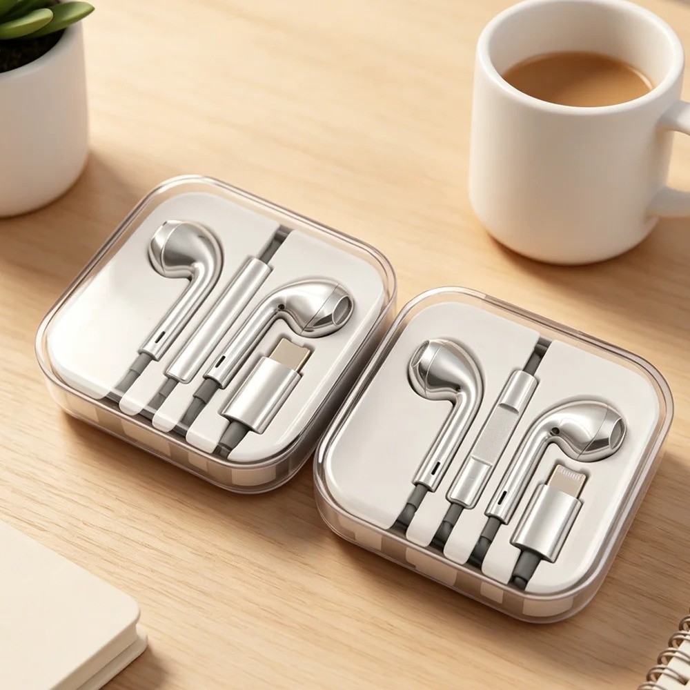 Chrome Silver Wired Earbuds Earphones with Mic Volume Control 3.5mm In-Ear