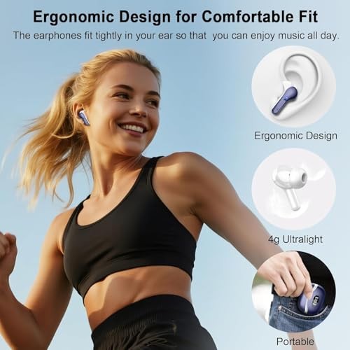 Wireless Earbudstooth Headphones 5.4 HiFi Stereo, Ear Buds with 4 ENC Blue