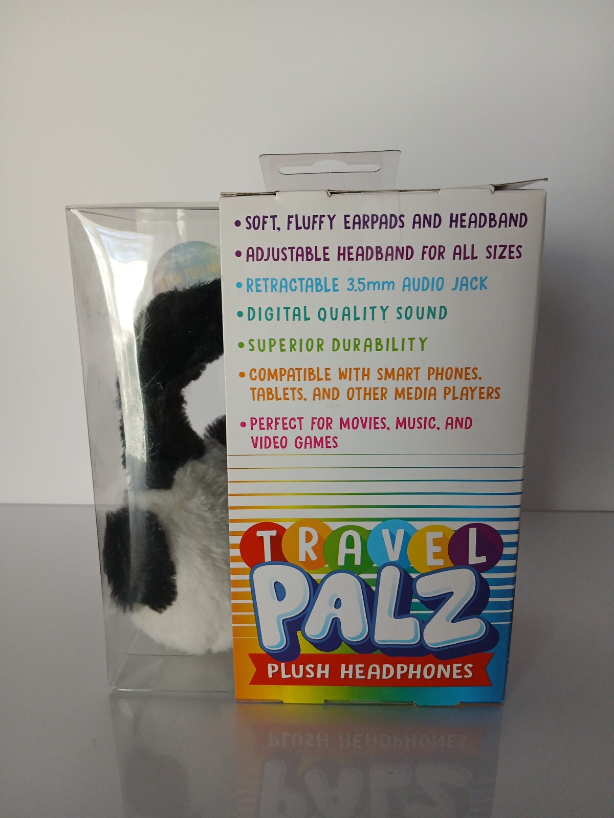 Travel Palz Plush Panda Headphones With Retractable Cable Brand New