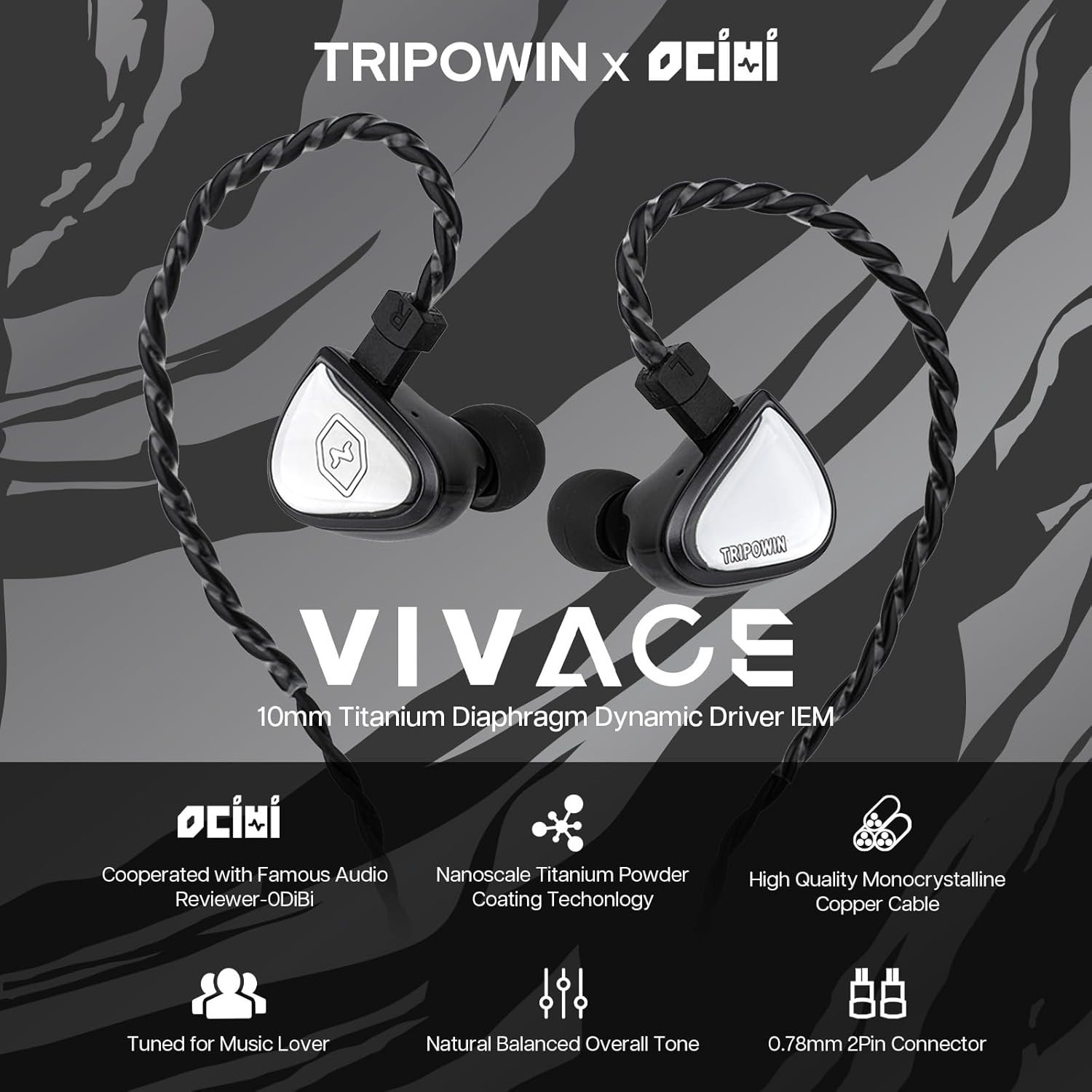 Linsoul Tripowin x 0DiBi: Vivace in Ear Monitor, 10mm Titanium Diaphragm Dynamic
