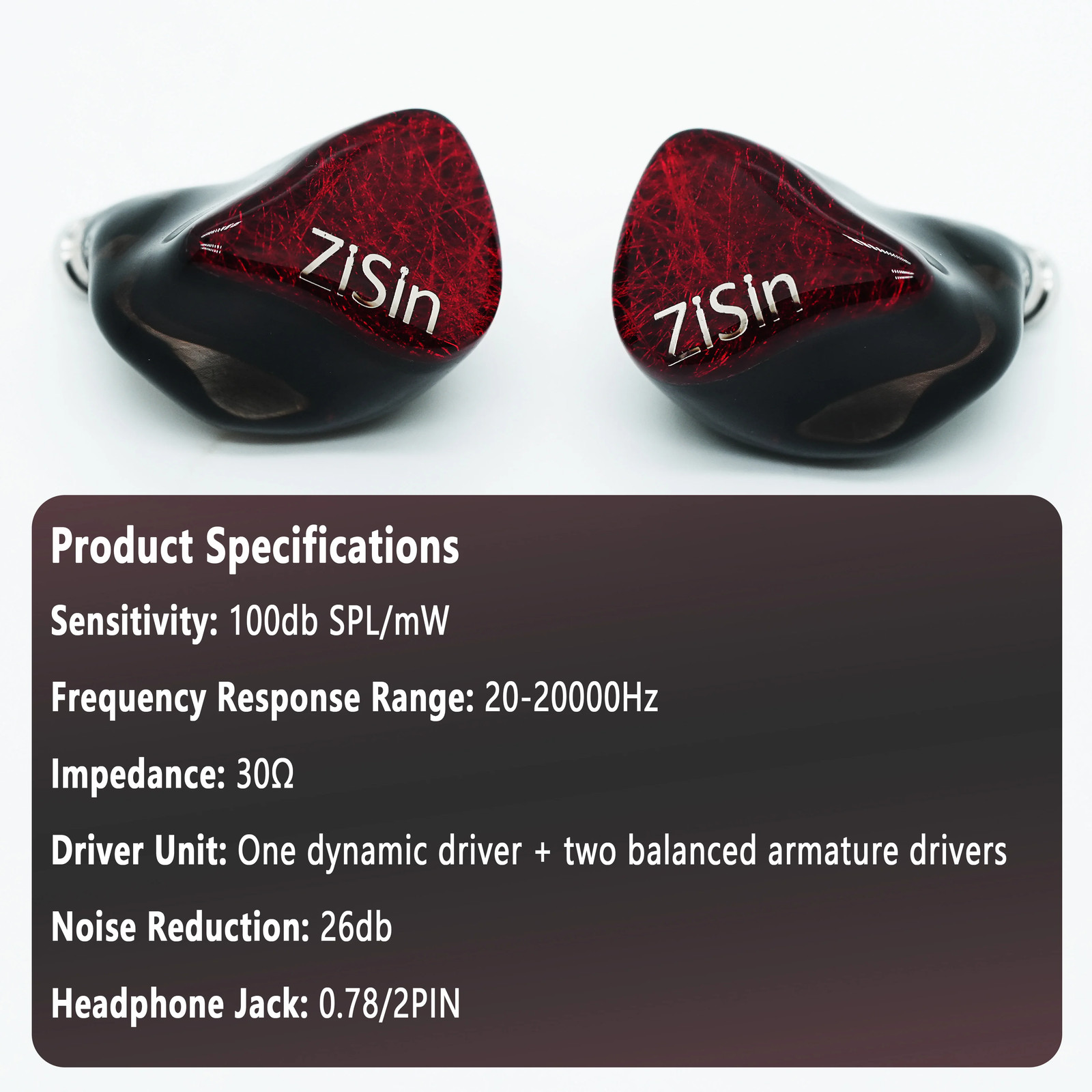 ZiSin Vermilion Flame IEM 1DD+2BA Hybrid Wired Earphones 0.78mm 4.4mm