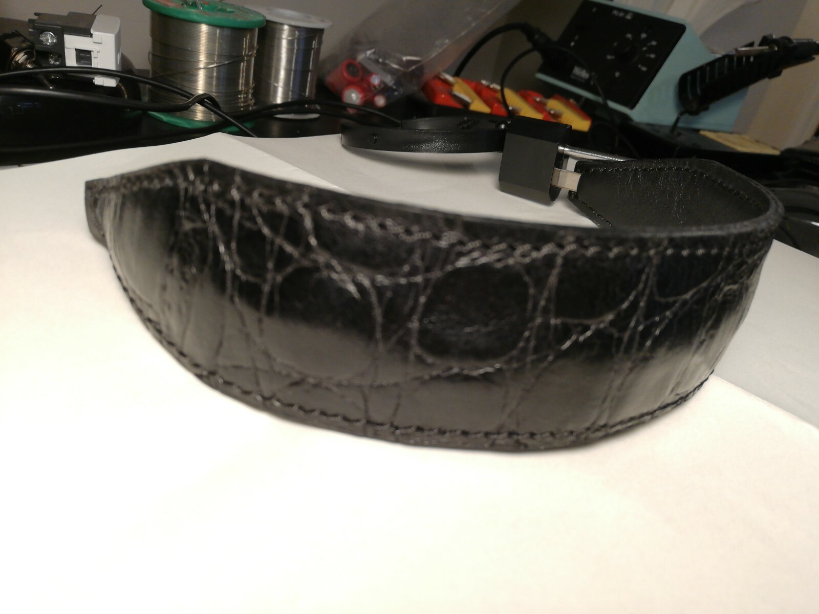 Handmade Black Croco Embossed Leather Headband Compatible GRADE Headphone